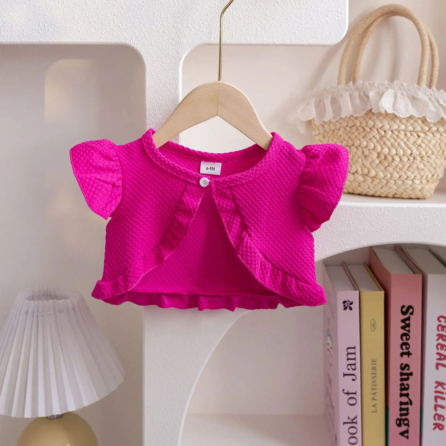 Baby Girl Sweet Summer Cardigan Bolero Jacket Short Fly Sleeve Ruffled Coat Outerwear Toddler Clothes for Wedding Birthday Party
