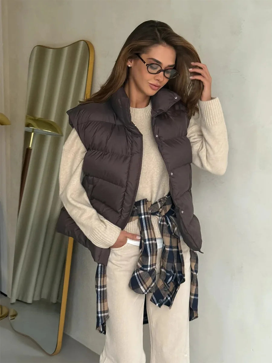 BKLD Cotton Padded Vest 2026 Autumn And Winter New Lightweight Stand Collar Warm Jackets Solid Color Sleeveless Women Coats