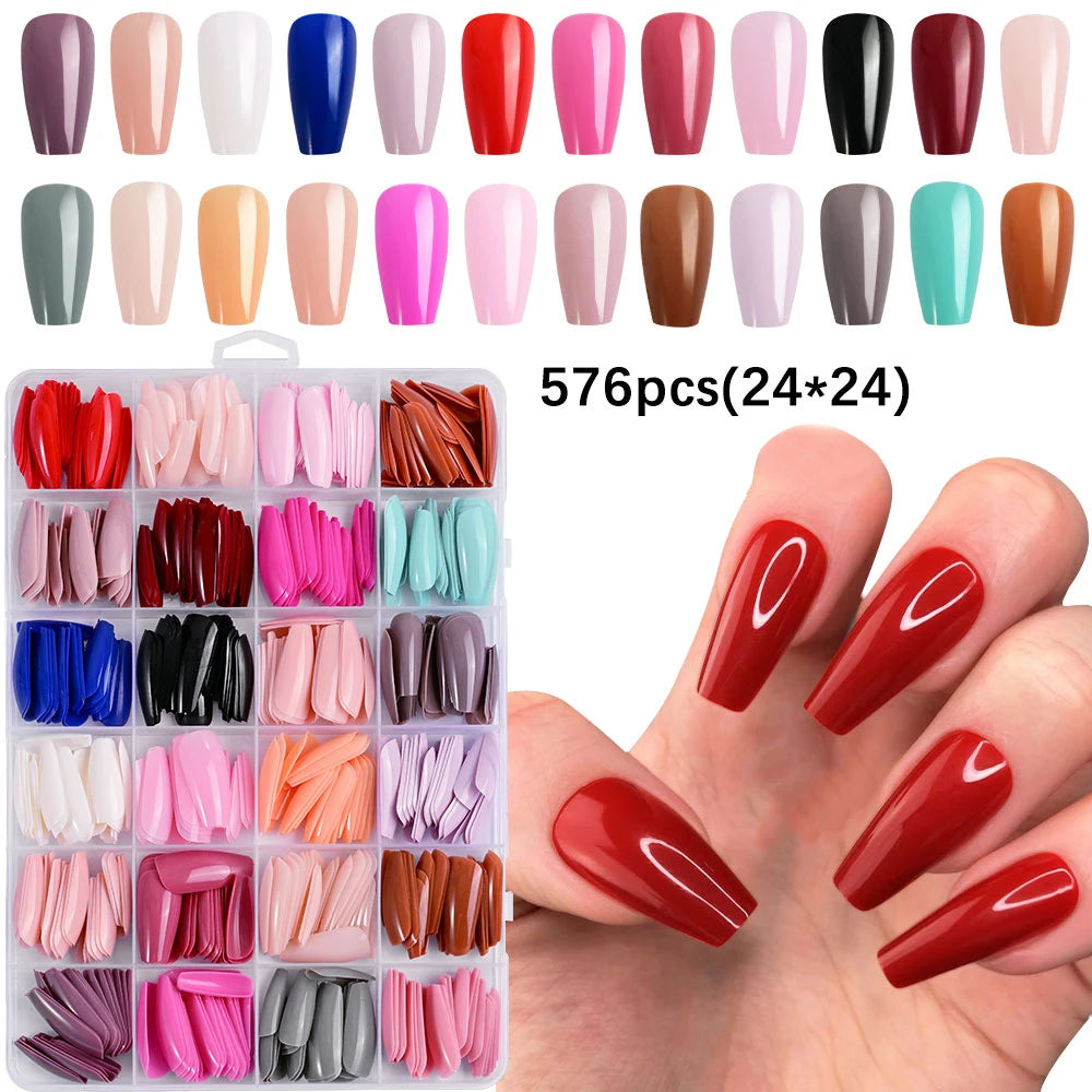 576Pcs Colorful Press on Nails Acylic Nails Tips Extension Square Ballet Full Cover Fake Nails Coffin Artificial Fingernails