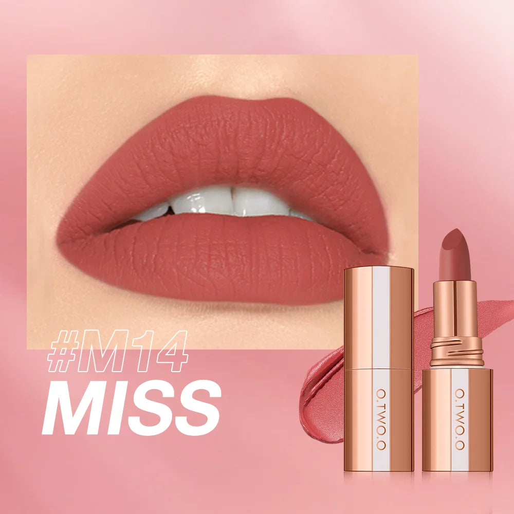 O.TWO.O Matte Lipstick Lip Tint 14 Colors Waterproof Long Lasting Non-transfer Smooth Highly Pigmented Velvet Lip Sticks Makeup