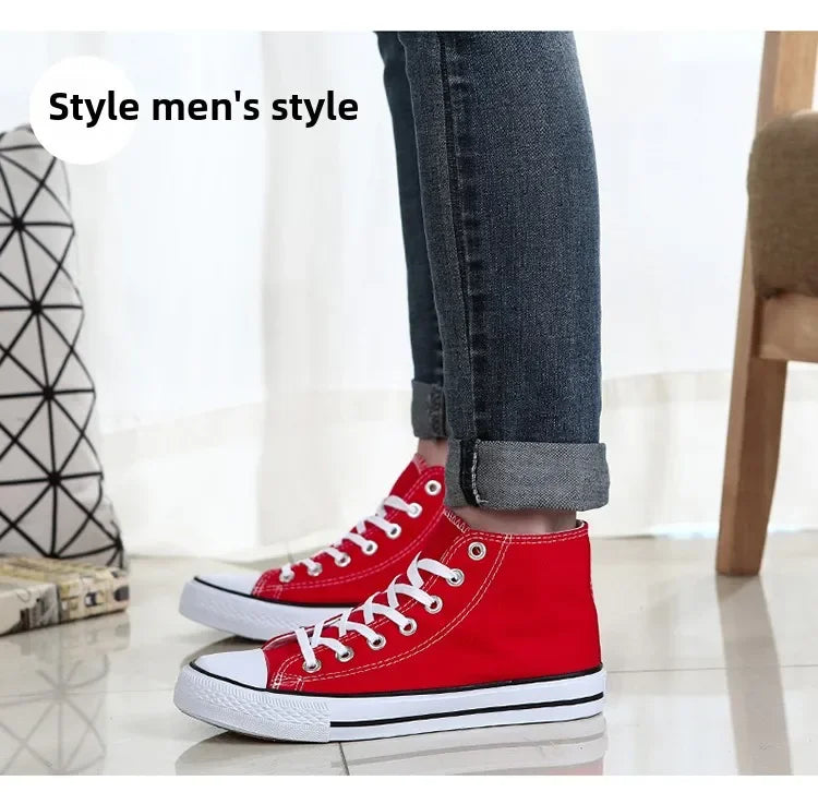 Men’s High-Top Canvas Sneakers – Lace-Up Flat Sole Shoes (A18-B6638)