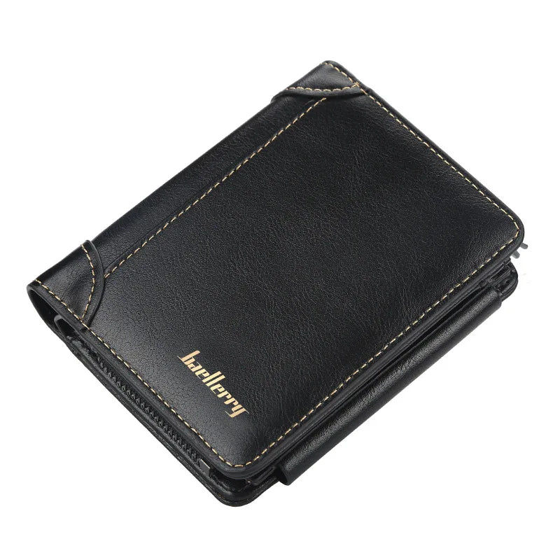 Multi-Card Triple Fold PU Leather Men's Short Wallet Large Capacity Zipper Coin Purse Simple Business Vertical Card Holder