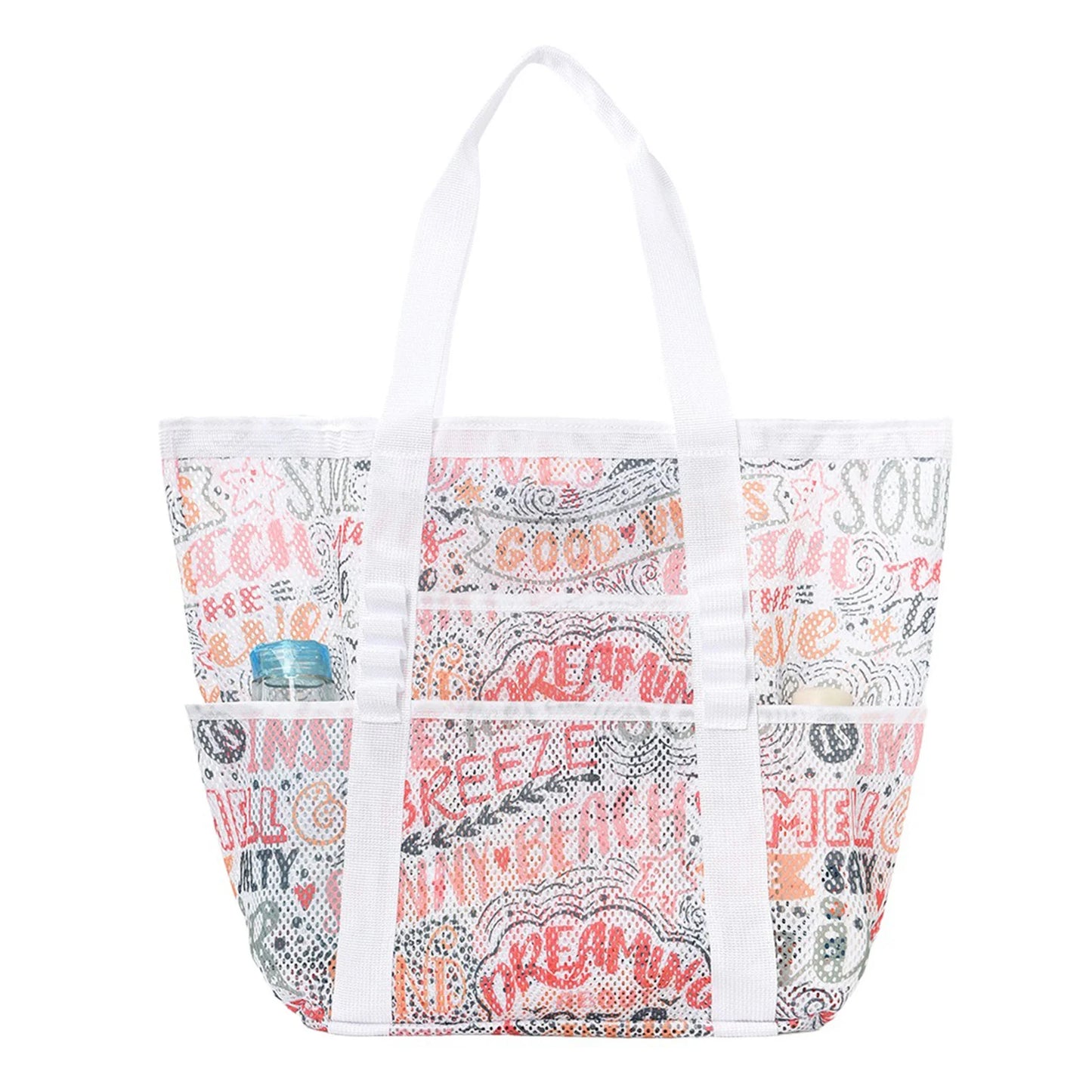 Mesh Beach Bags Beach Tote Bag With Multi Pockets Large Capacity Travel Tote Handbag Swim Pool Bag Multifunctional Storage Bag