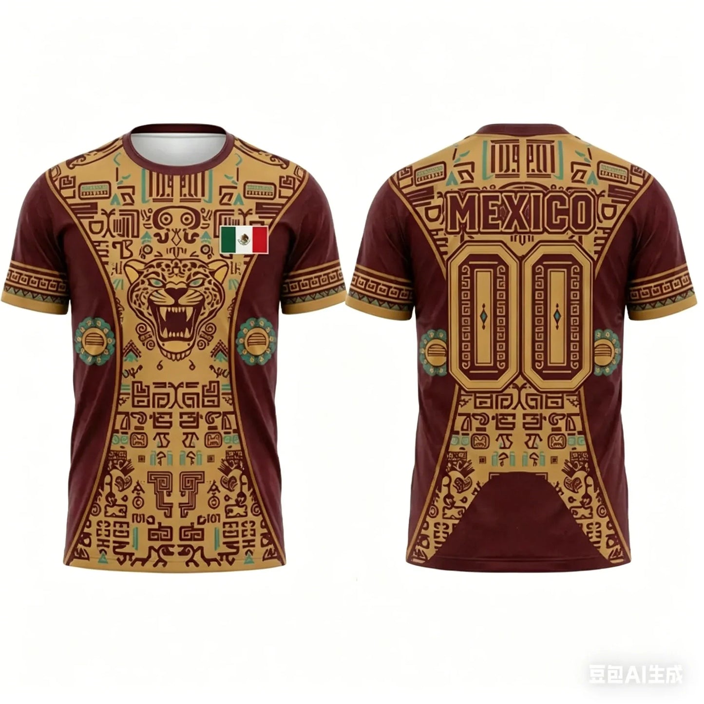 Mexico Soccer Jersey T Shirt Aztec Jaguar Print Family Style for Kids Adults Breathable Quick Dry Tee for Training Fitness