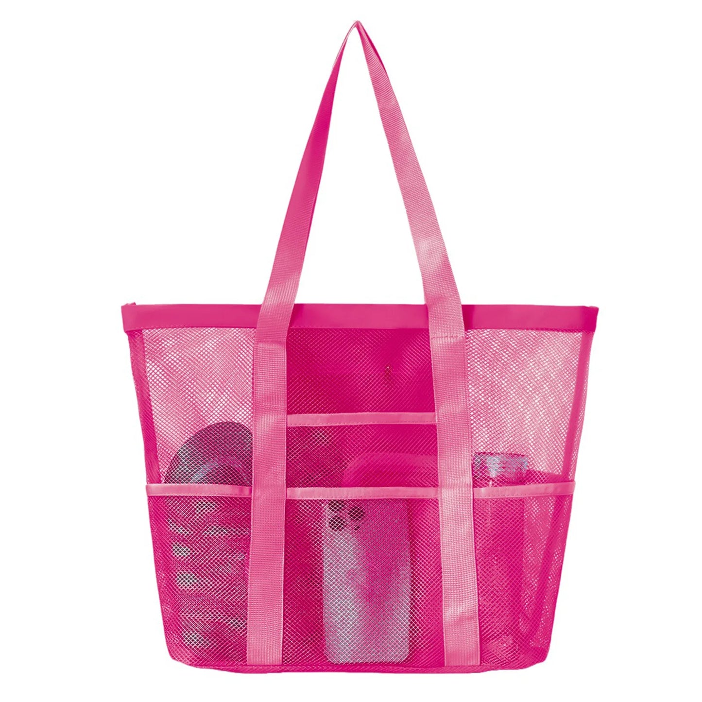 Mesh Beach Bags Beach Tote Bag With Multi Pockets Large Capacity Travel Tote Handbag Swim Pool Bag Multifunctional Storage Bag