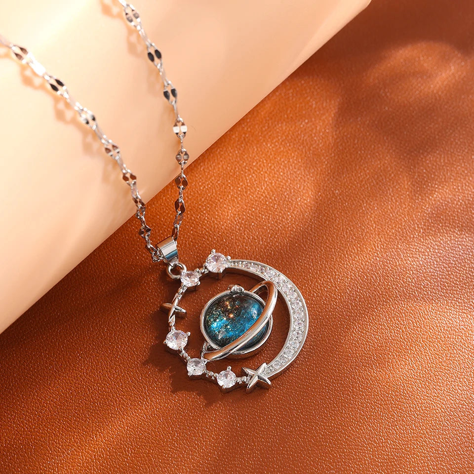Light Luxury Titanium Steel Star Series Necklace for Women Gold Color Planet Moon Astronaut Pendant Necklaces Jewelry Gifts