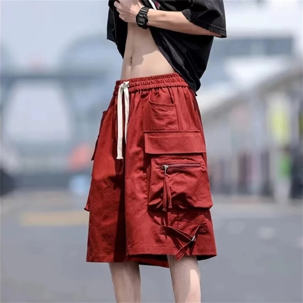 2024 Black Cool Cargo Shorts for Men and Women Couples Thin Loose Dopamine Sports Casual Korean Hip Hop Outwear Shorts Men