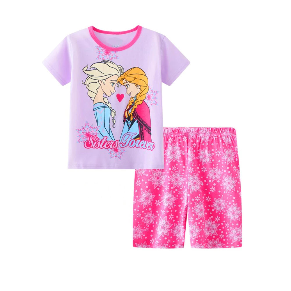 New Summer Casual Frozen Snow Queen Children's Short Sleeve Pajamas Cartoon Suit Girls Cotton Kids Pajamas Dress Costumes