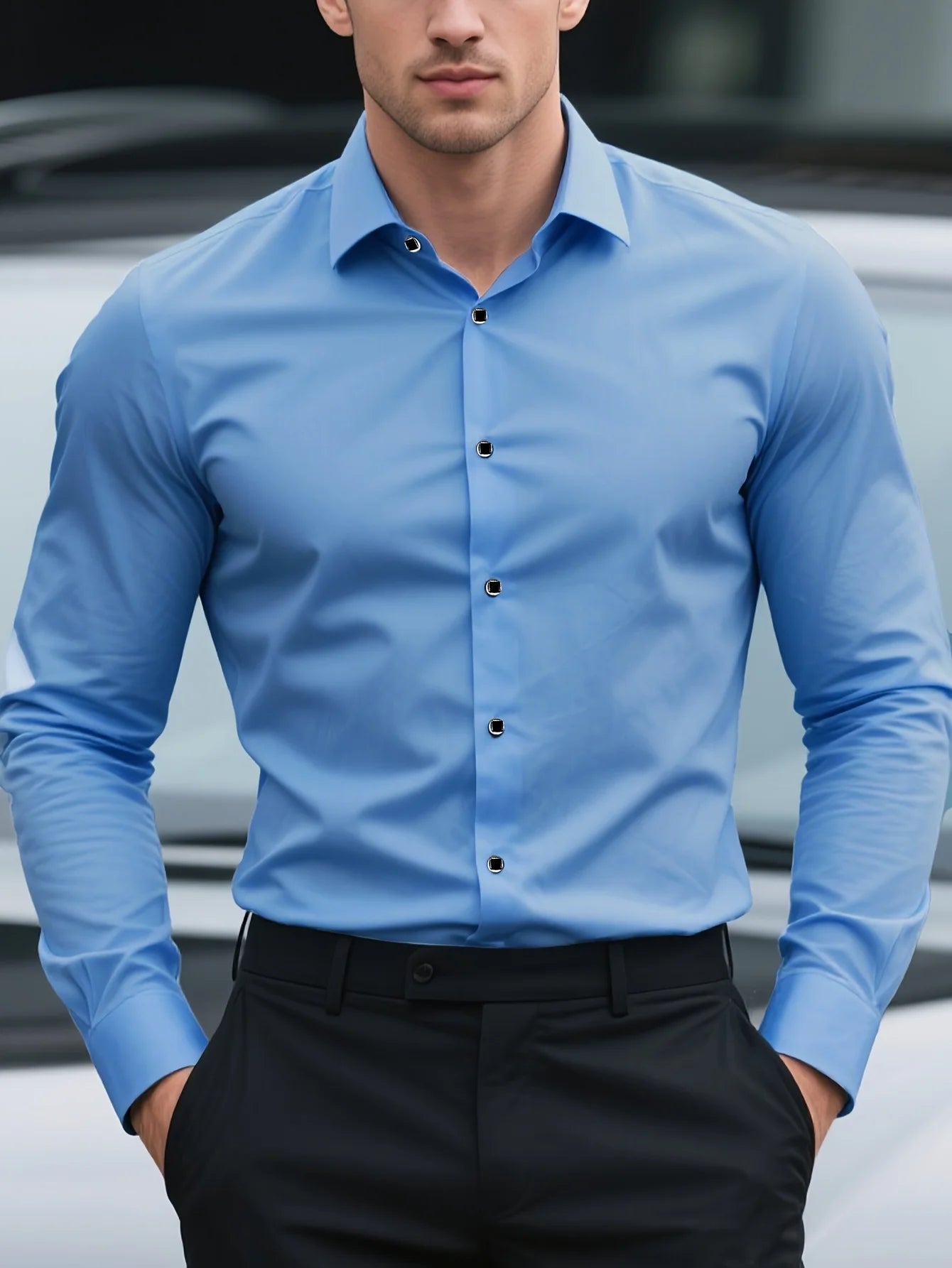 Bolubao Men Smart Casual Shirt Brand Fashion Solid Color Long Sleeve Elastic Fabric Male Business Dress Black Shirt