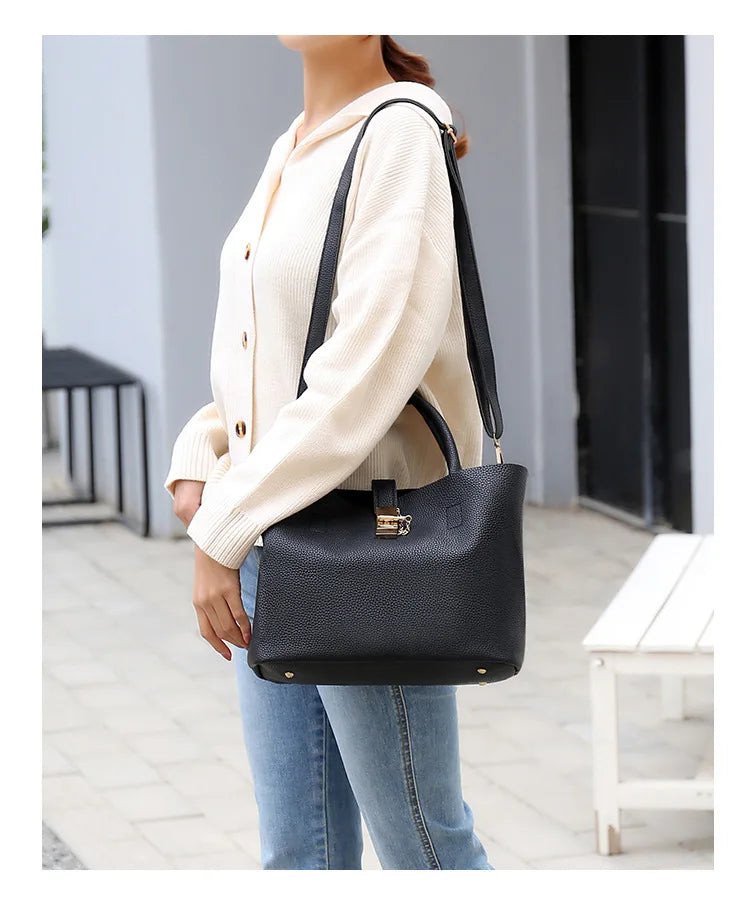 Women’s Large Capacity Shoulder & Crossbody Bag – Lychee Pattern PU Leather Bucket Style | حقيبة كتف وكروس نسائية كبيرة السعة – تصميم دلو من جلد صناعي بنقشة الليتشي