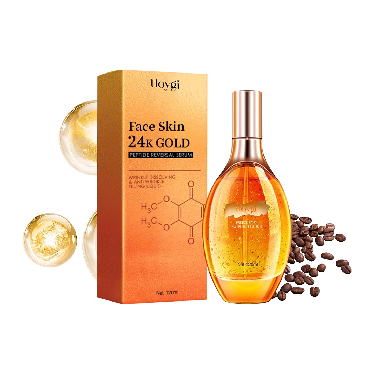 24K Gold Peptide Facial Essence Hydrating Wrinkle Tightening & Firming Youth Revitalizing Face Serum Brightening Anti Aging
