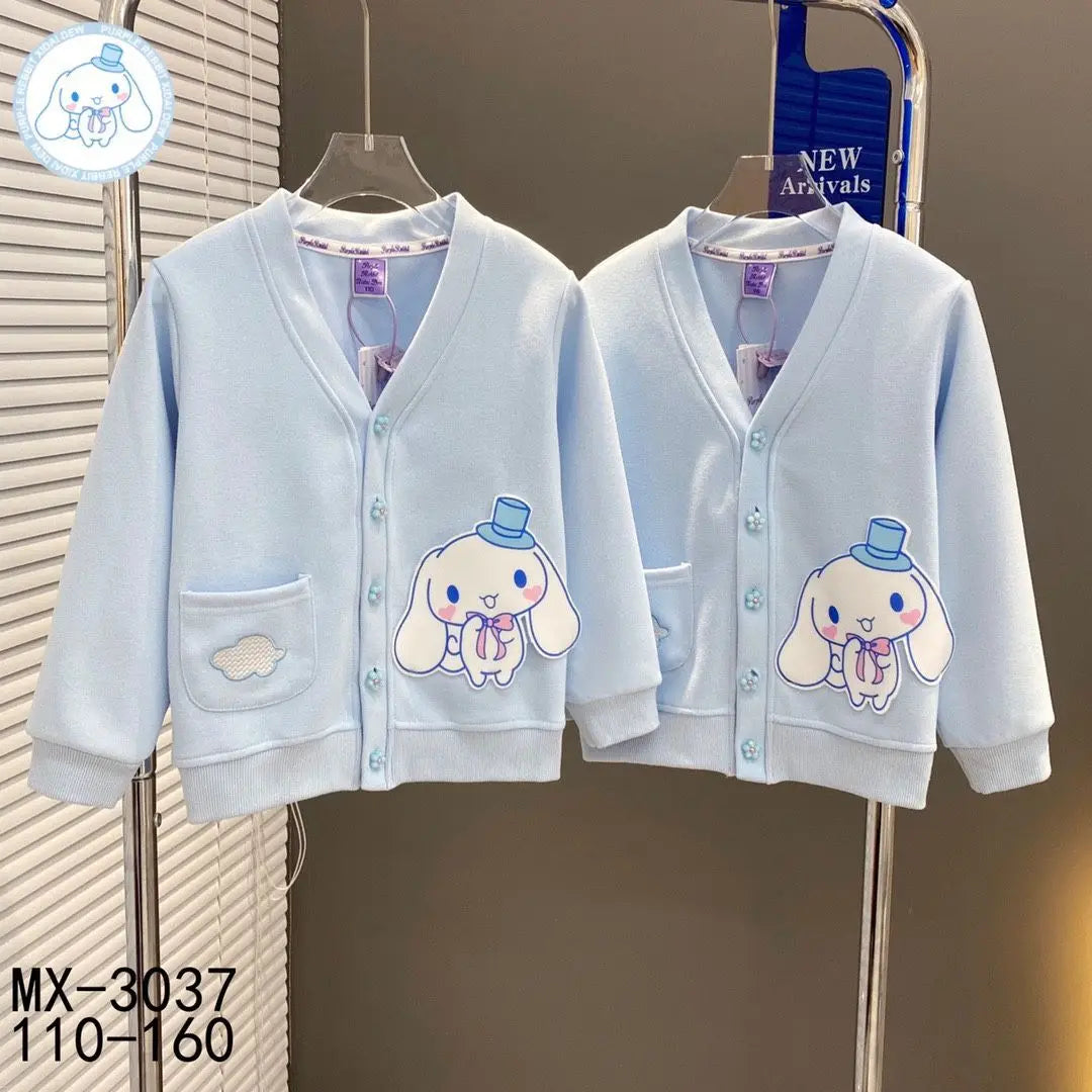 Spring Autumn Children Sanrio Cinnamoroll Knitted Cardigan Teen Girls Cartoon Kuromi Sweater Coat Kids Cute Single Breasted Top