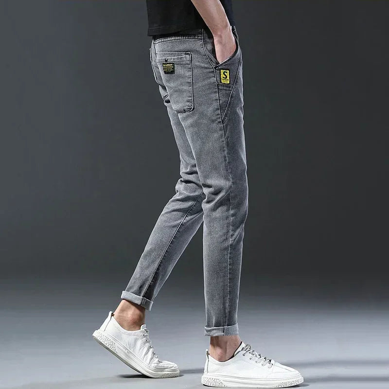 New Men Fashion Casual Business Denim Pants Male Slim Fit Straight Leg Trousers Stretch Solid Pants Size 27-38