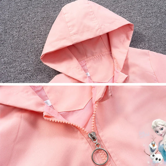 Spring Autumn Fashion Girls Jacket Cartoon Anna Elsa Zipper Hooded Windbreaker Coat For 2-7Years Kids Children Outerwear Clothin