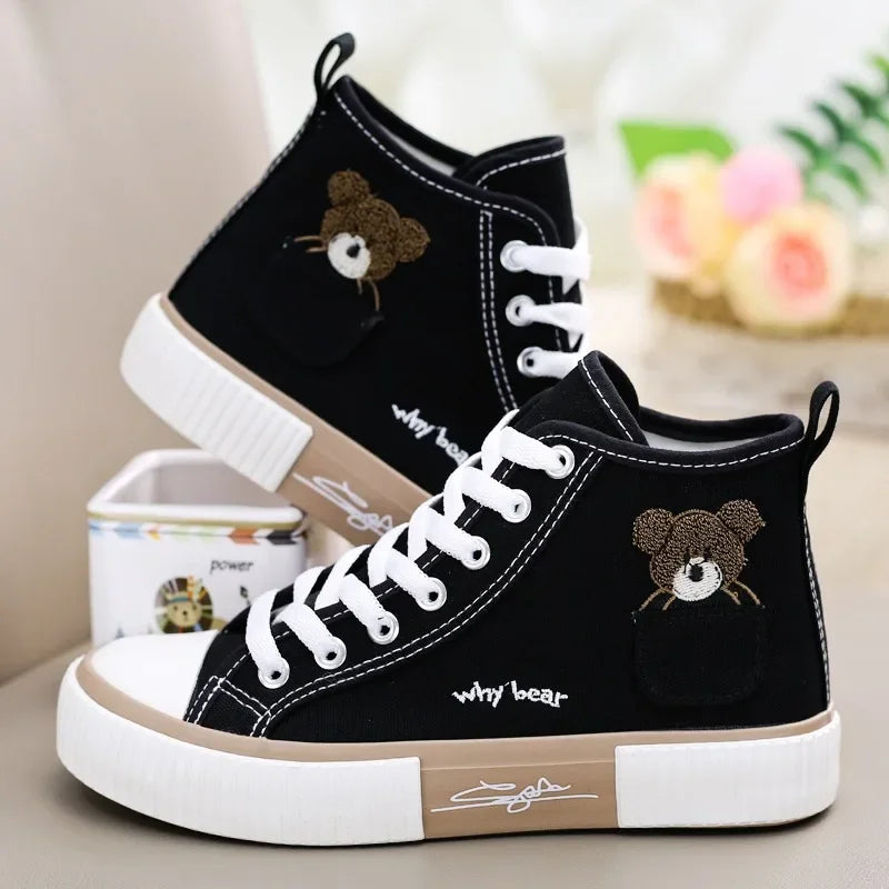 Cute Women’s Canvas Sneakers – Breathable High-Top Vulcanized Flats | حذاء نسائي قماشي كاجوال – سنيكرز عالية مريحة وبتصميم فلكنايزد