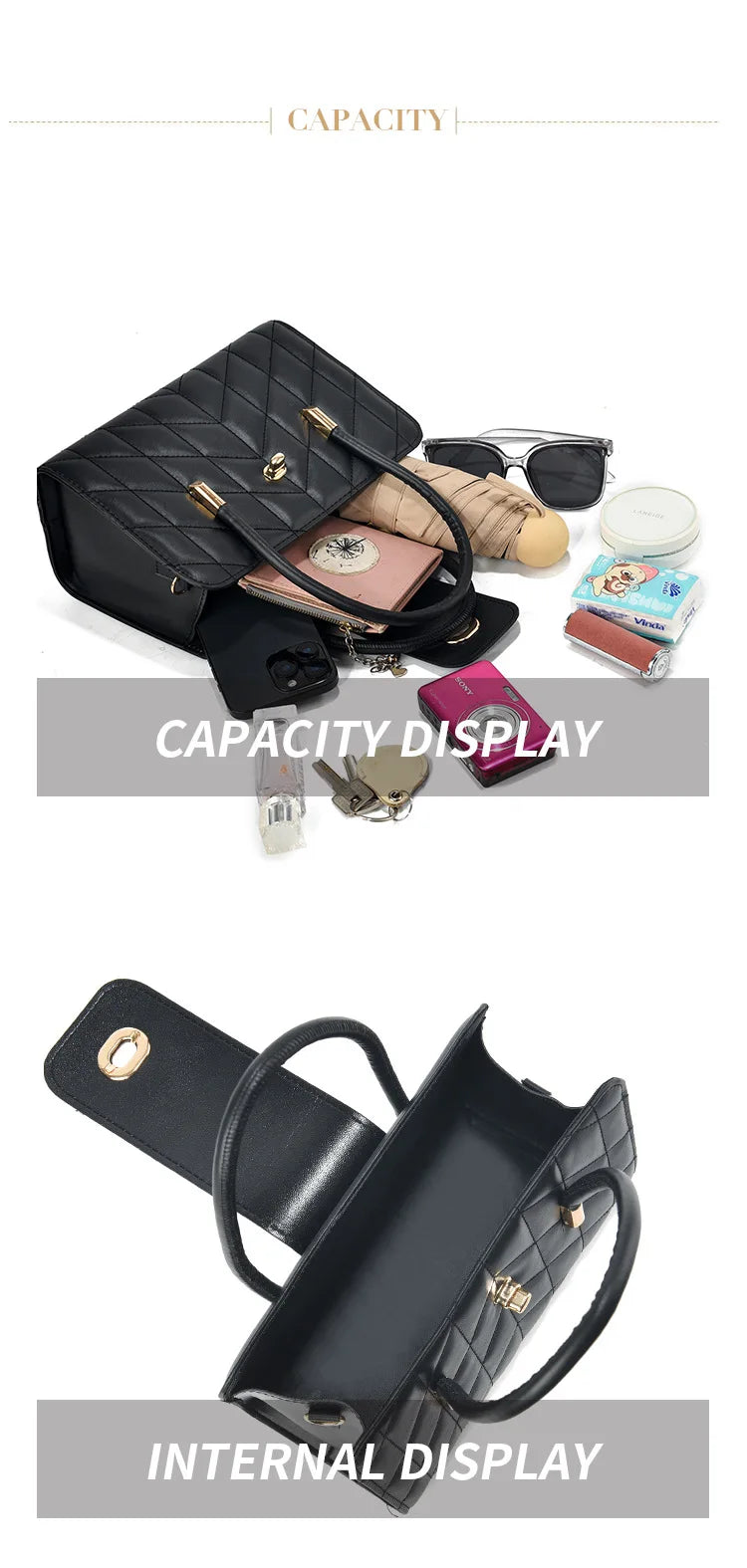 2025 Women’s Fashion Monogram Shoulder Handbag – Printed Leather Single Strap Bag | حقيبة يد نسائية 2025 – تصميم عصري بنقشة المونوغرام من الجلد بحزام كتف واحد