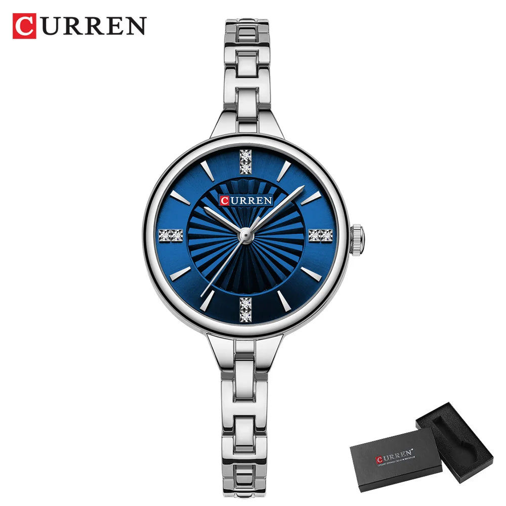 CURREN Luxurious and Elegant Round Dial with Stainless Steel Bracelet Fashion Dress Quartz Watches for Women
