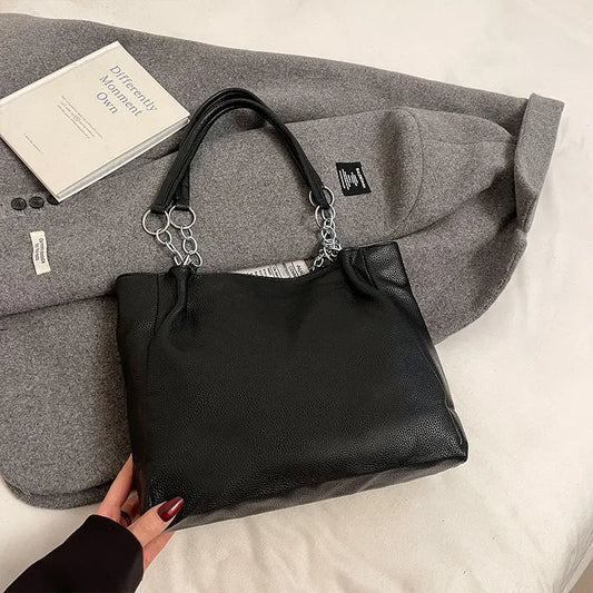 Luxury large bag women's Korean style large capacity PU soft leather single shoulder bag chain commuting tote bag