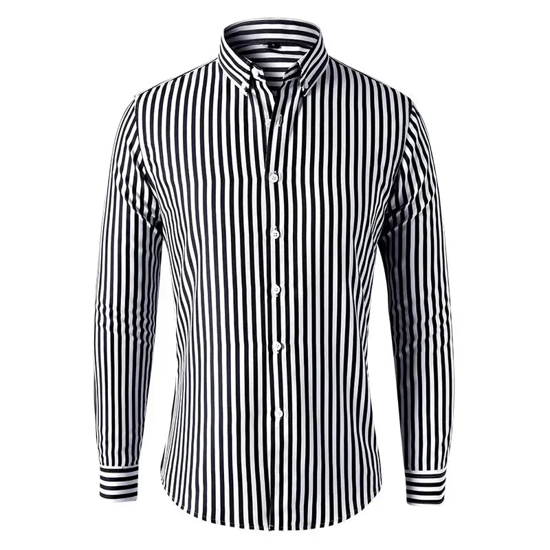 New mens Stripe Shirt Long Sleeve Printing Breathable T Shirts Lapel Basic Shirts for Men Lightweight Hawaiian Shirt Streetwear