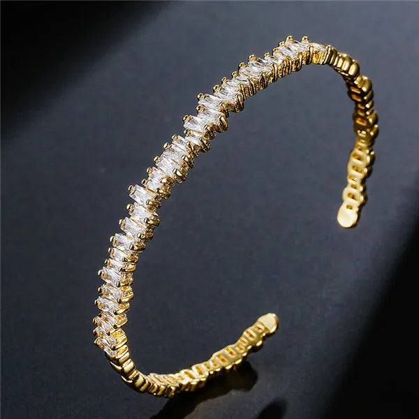 ZAKOL Fashion Cubic Zirconia Cuff Bangles for Women Trendy Baguette Men Open Bracelet Party Jewelry B154