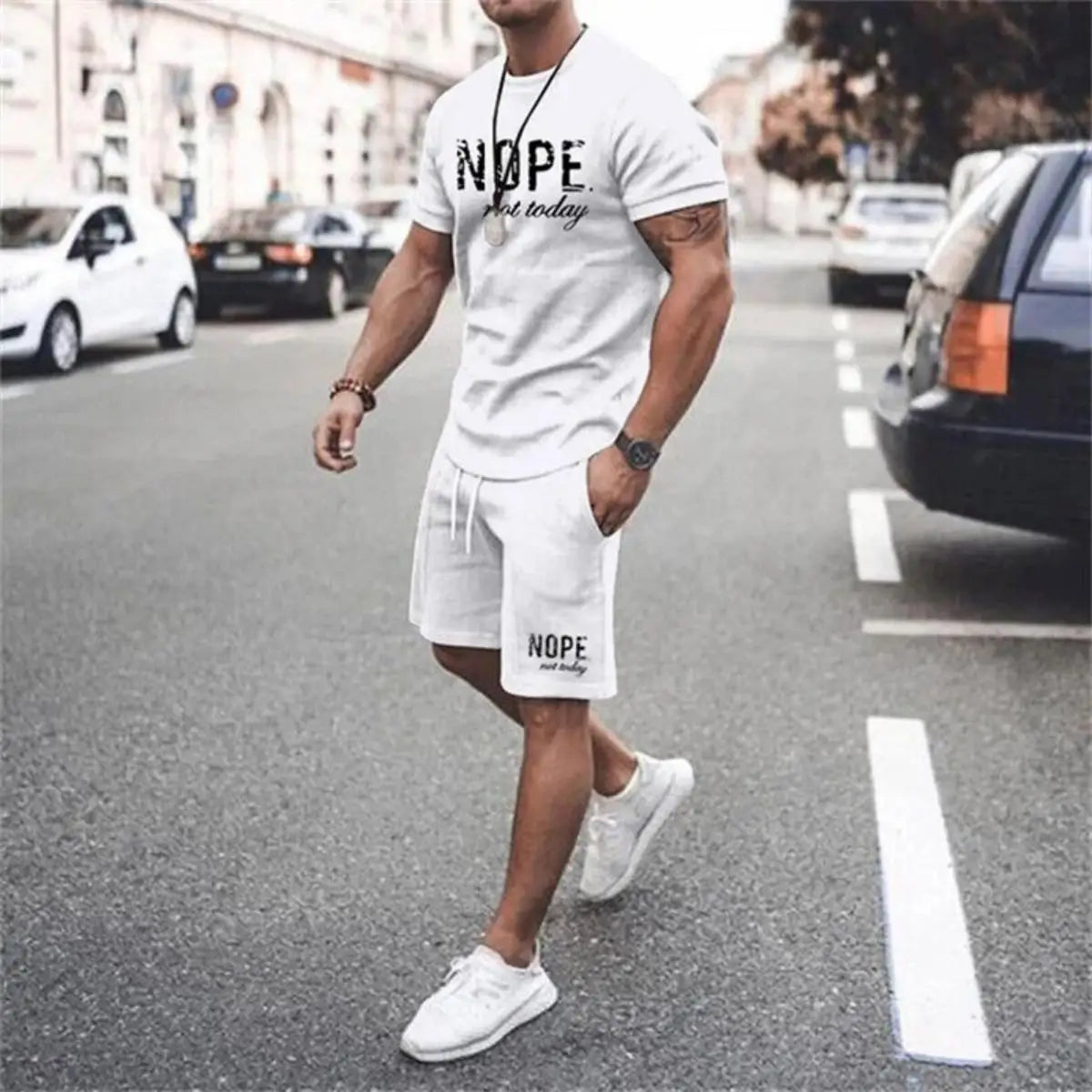 Fashionable men's summer new letter printed breathable round neck T-shirt shorts set outdoor quick drying casual clothing