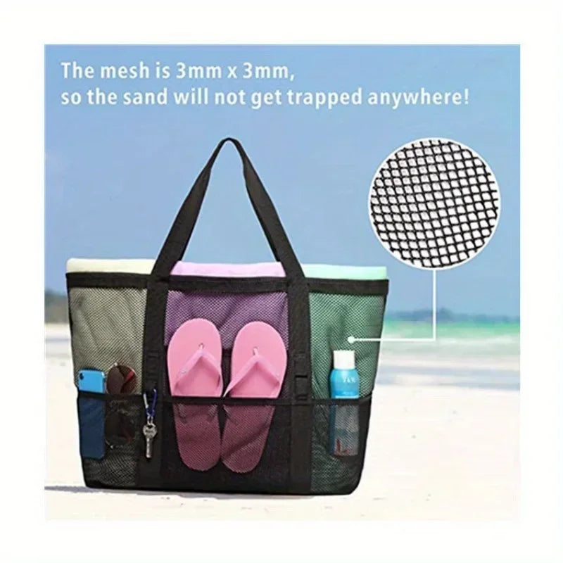 Large Mesh Beach Bag Oversized Waterproof Swim Bag with Separate Wet Pocket Multi Purpose Travel Tote for Beach Tote