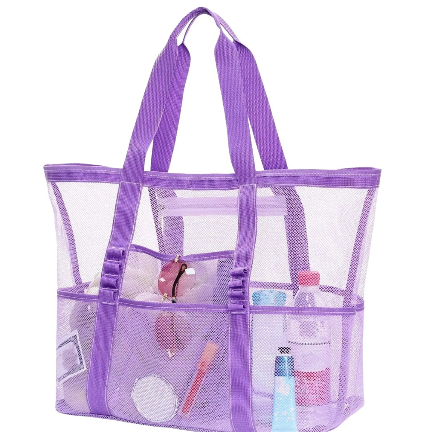 Mesh Beach Bags Beach Tote Bag With Multi Pockets Large Capacity Travel Tote Handbag Swim Pool Bag Multifunctional Storage Bag