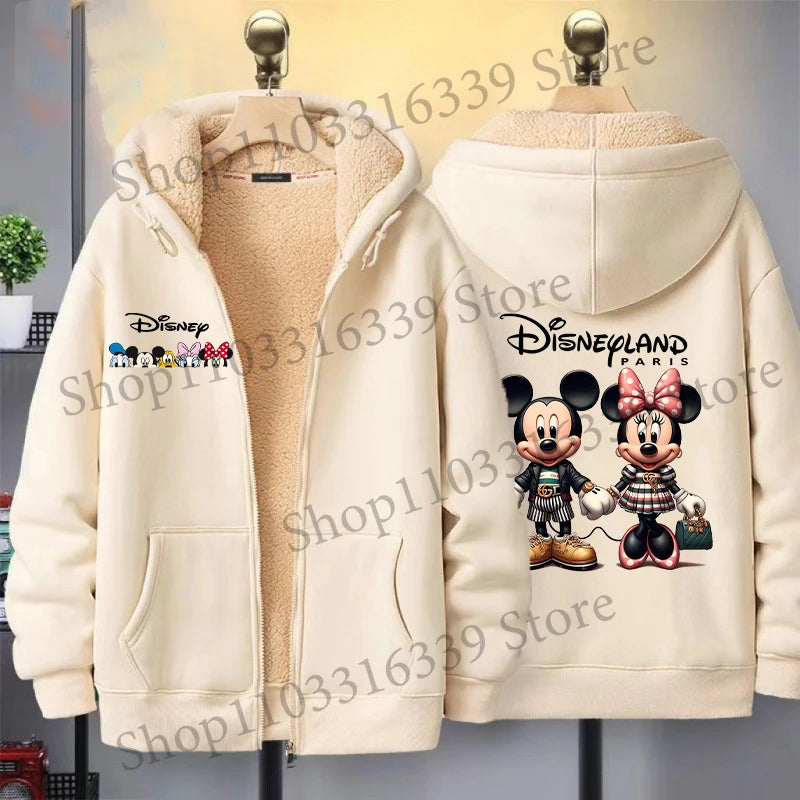 Mickey Mouse Sweatshirt Coat Male Female Autumn Winter New Thicken Long Sleeve Hooded Tops Outerwear Cartoon Clothing Xmas Gift