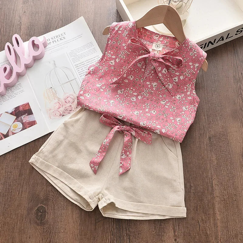Girls Summer Chiffon Kids Clothes Cotton Set Short Sleeve 2025 New