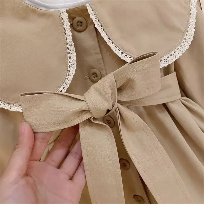 Girls Trench Jackets Kids Spring Windbreaker Coats Children Fashion Autumn Outerwear Toddler Khaki Casual Clothing 2-8 Years Old