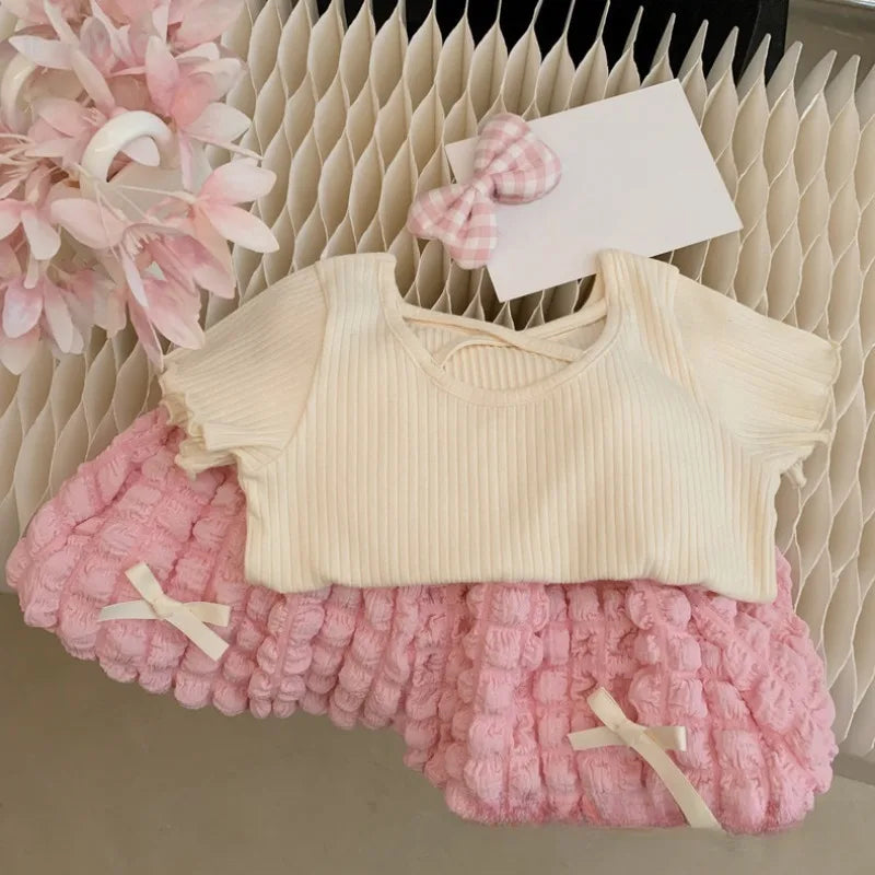 2-8Y Girls' Summer Set 2025 New Baby Girl Shirt+Shorts Korean Fashionable Short Sleeve Kids Flower Pumpkin Pants Two Piece Set