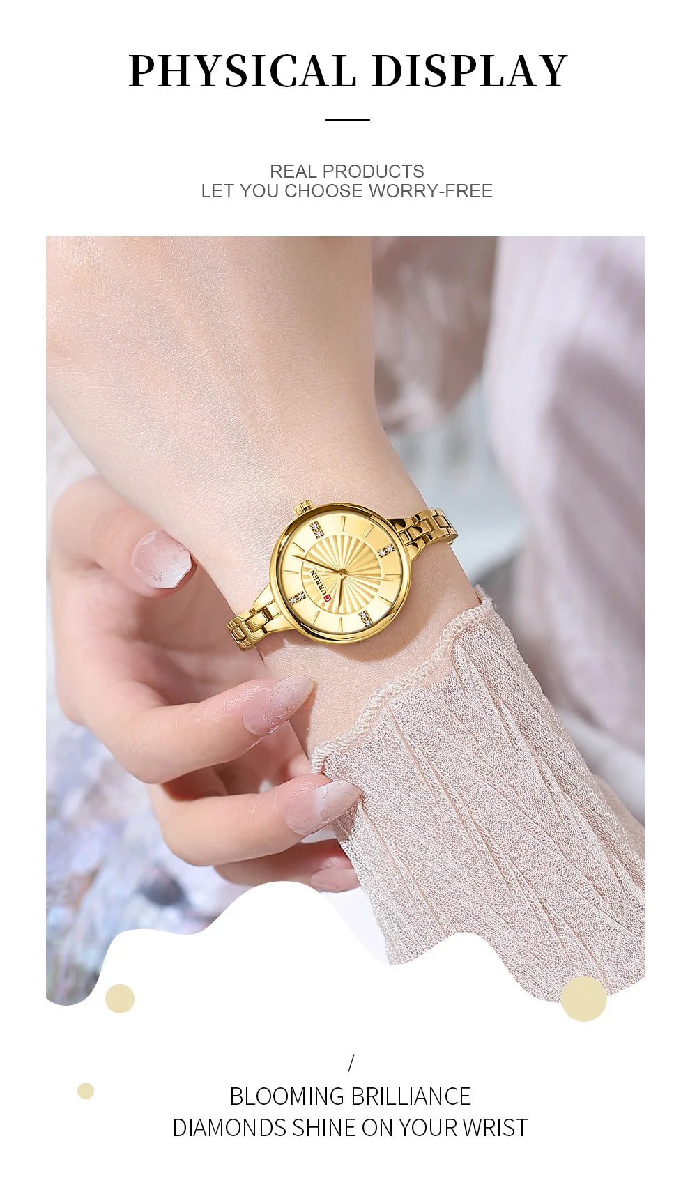 CURREN Luxurious and Elegant Round Dial with Stainless Steel Bracelet Fashion Dress Quartz Watches for Women