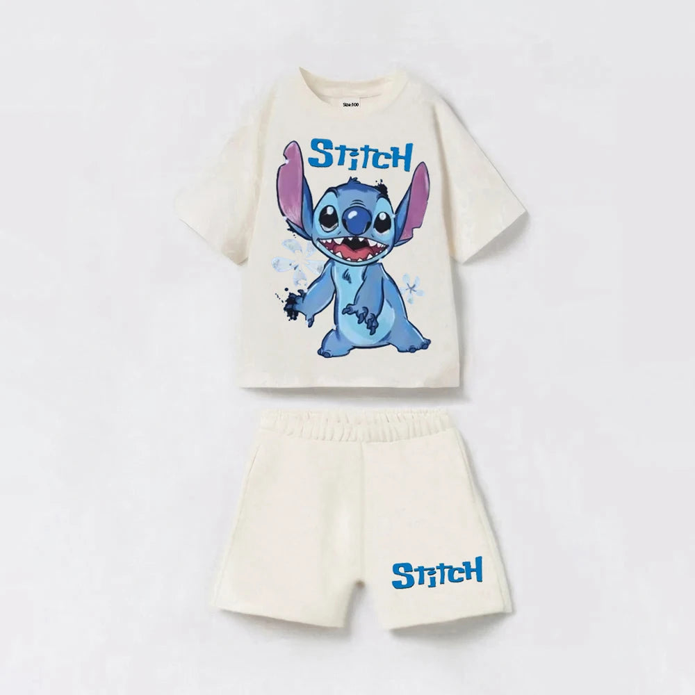 2Pcs Summer Child Csotume Mickey Stitch TShirt+Shorts Set Casual Sports