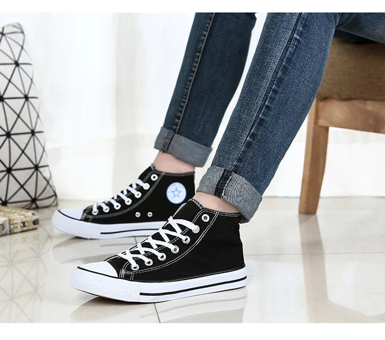 Men’s High-Top Canvas Sneakers – Lace-Up Flat Sole Shoes (A18-B6638)