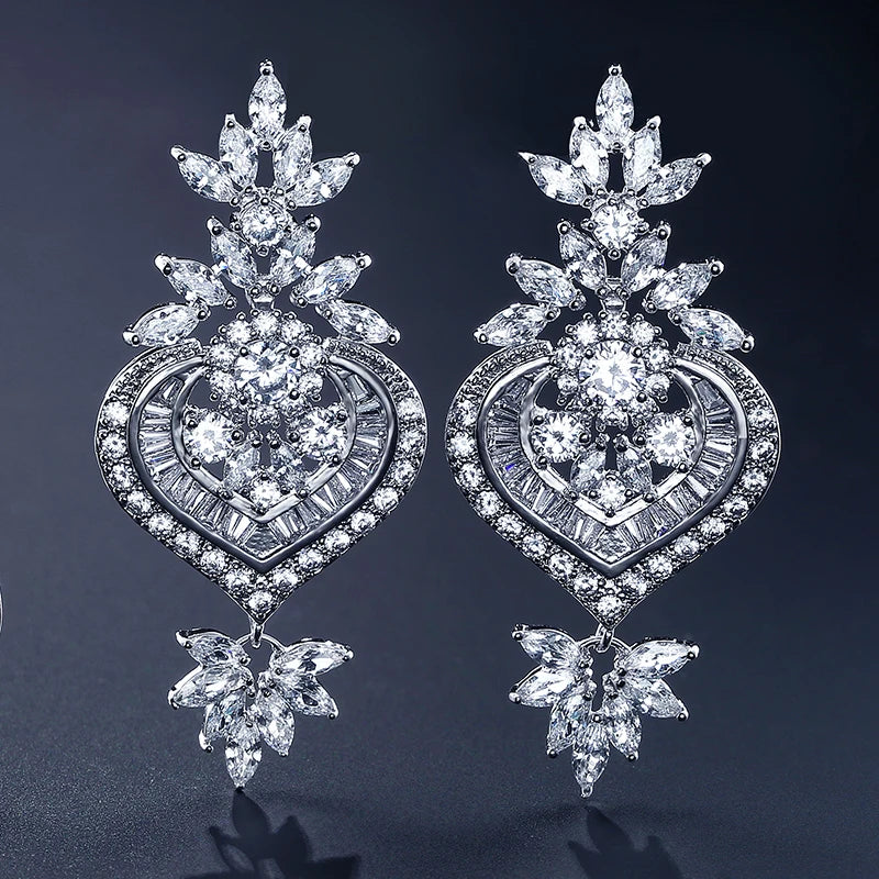 Luxury Big Clear Zircon Long Dangle Earrings Exquisite Shiny CZ Bridal Earring for Women Wedding Jewelry