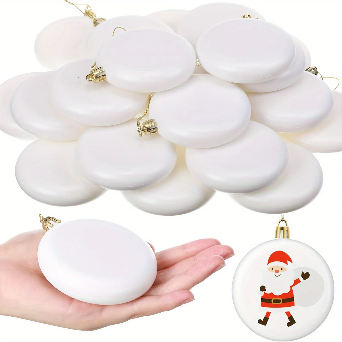 10/30pcs 8cm/3.15in White Round Blank Ball Ornaments with Silvery Wire for DIY Christmas Tree Hanging Decoration