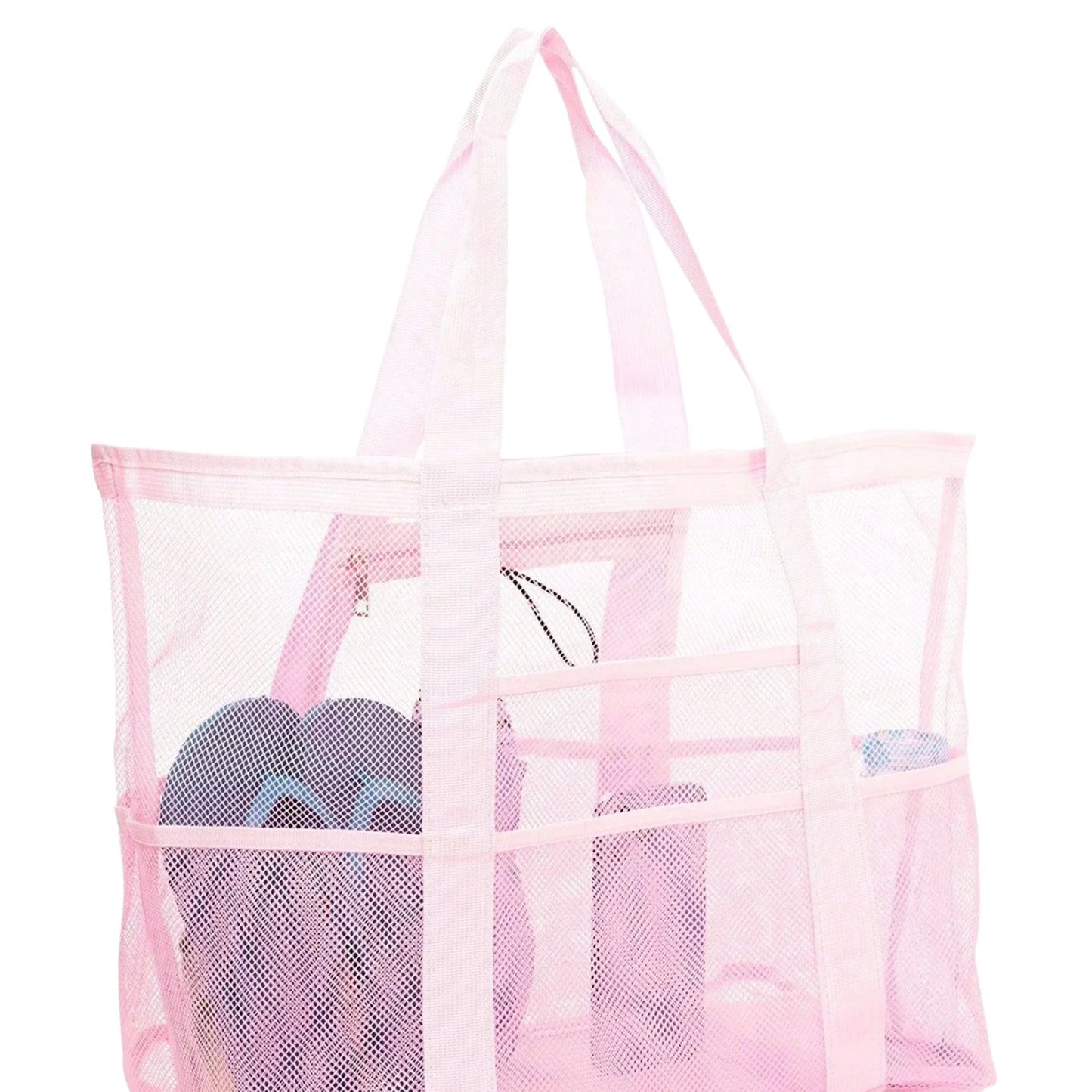 Mesh Beach Bags Beach Tote Bag With Multi Pockets Large Capacity Travel Tote Handbag Swim Pool Bag Multifunctional Storage Bag