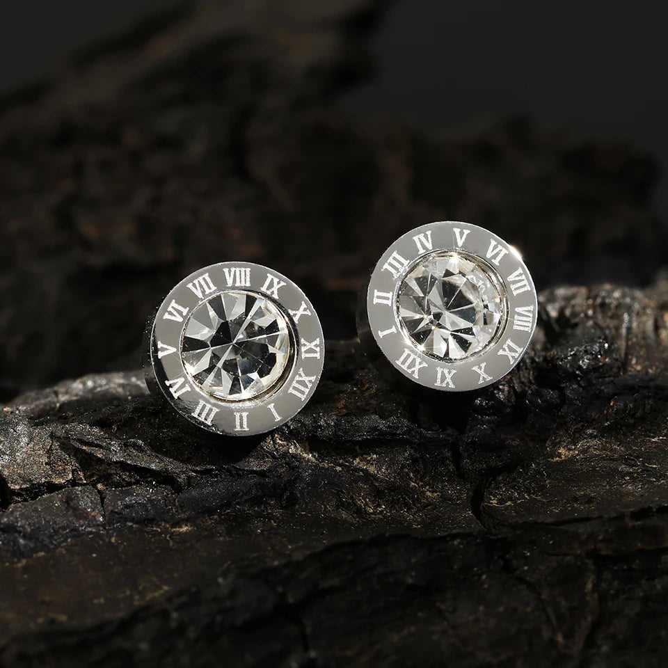 ZAKOL Fashion Stainless Steel Acrylic Crystal Stud Earring for Women Men Roman Numerals Small Earring Accessories