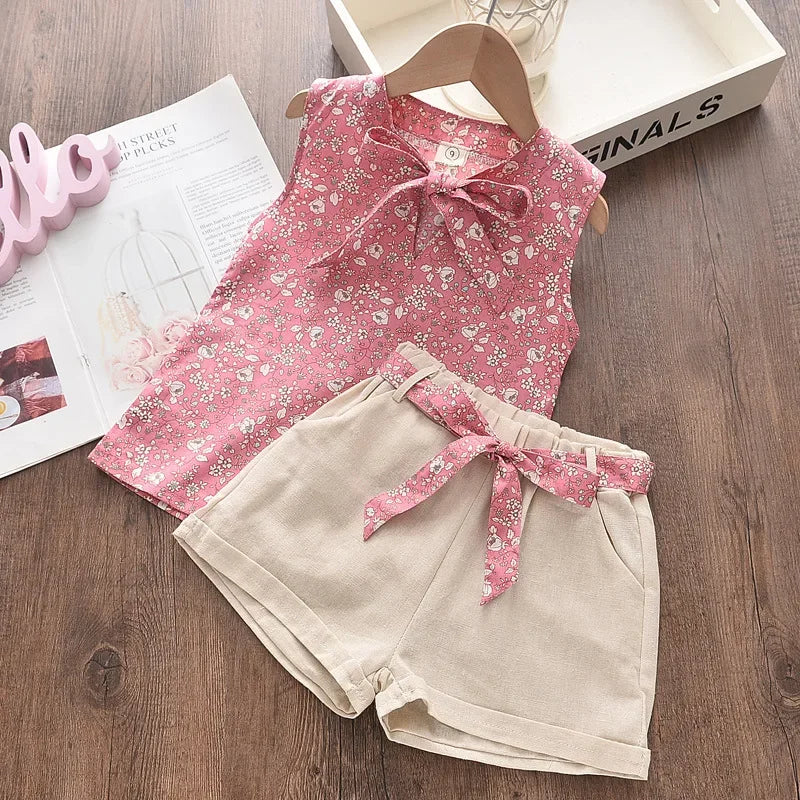 Girls Summer Chiffon Kids Clothes Cotton Set Short Sleeve 2025 New