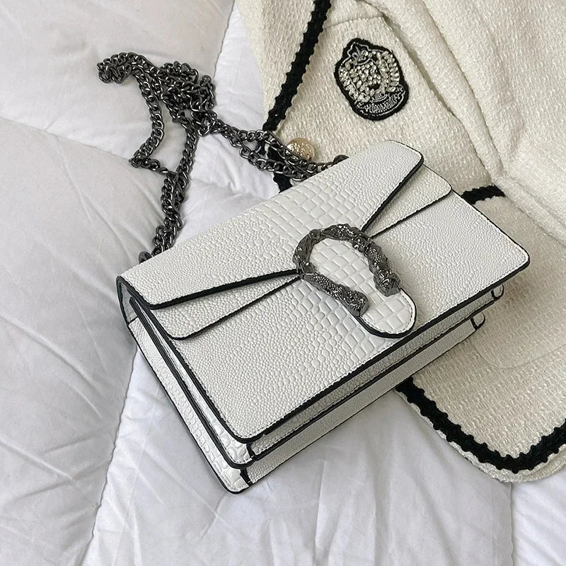 Women's Crocodile Embossed Square Shoulder Bag – Elegant & Trendy for Daily Use | حقيبة كتف نسائية بنقشة جلد التمساح – أنيقة وعصرية للاستخدام اليومي