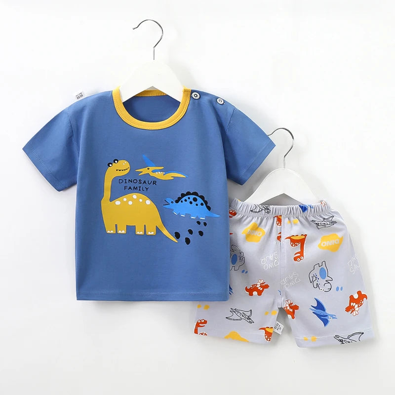 Kids Summer Clothes Set Cartoon Baby Tops Shorts Set 2Pcs Cotton Children Loungewear Suit Kids Girls Boys Sport Outfit Suit