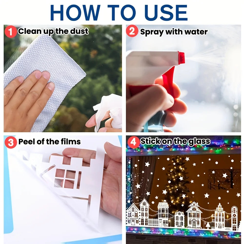 1PC New Christmas White Winter City Silhouette Window Cling Sticker Glass Door Store Decoration Snow Scene Home Decor