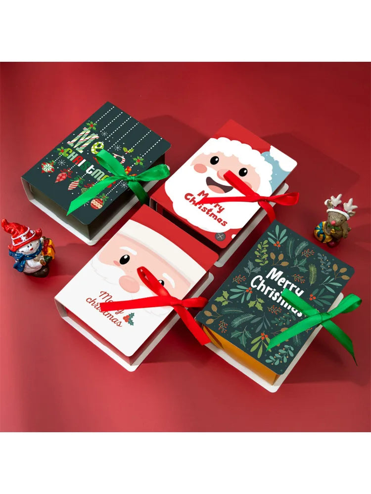 12Pcs Book Shaped Christmas Merry Christmas Winter Paper Decor Funny Candy Treat Boxs For Xmas Decoration Gift Wrapping Boxes