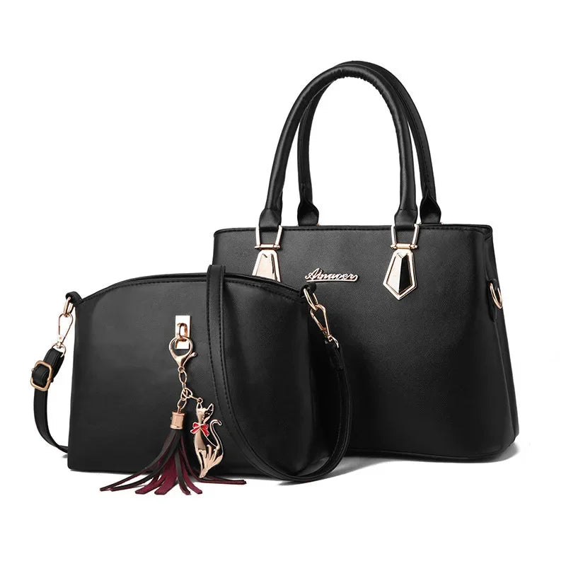 Trendy Large Capacity Women's Handbag Fashionable Mother-Child Shoulder Bag Simple Design Polyester Lining Soft PU Material