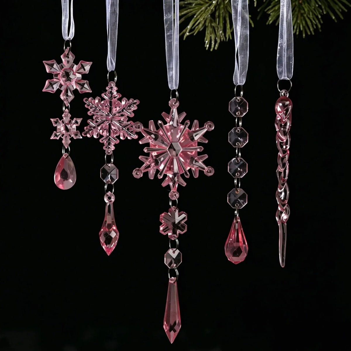 20pcs Christmas Tree Decoration Ornaments, Hanging Acrylic Snowflake Icicle Drop Clear Christmas Ornaments for Xmas Tree Decor