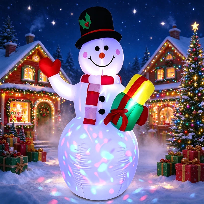 Inflatable Snowman Christmas Decor , Blow Up Snowman Holding Gift Box, Outdoor Yard Xmas Decoration, Yard, Lawn, Garden, Porch X