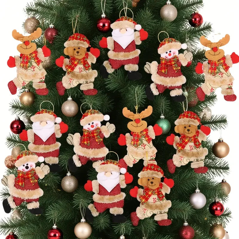 4/12pcs Christmas Tree Ornaments - Santa Snowman Reindeer & Bear Figures,Durable Hanging Decorations for Holiday DIY Decorations