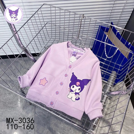 Spring Autumn Children Sanrio Cinnamoroll Knitted Cardigan Teen Girls Cartoon Kuromi Sweater Coat Kids Cute Single Breasted Top
