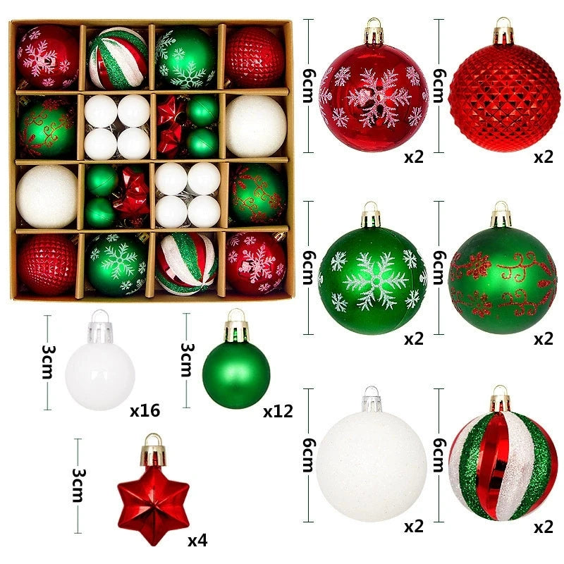 44pcs, Red, Green and White Christmas Ball Decoration Set, Suitable for Home Indoor Holiday Party Decoration,Holiday Party Decor