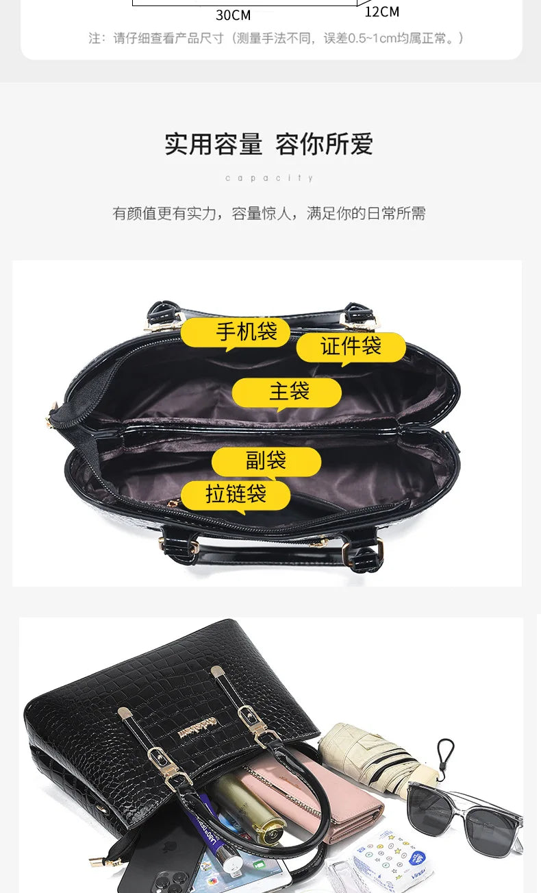 Luxury Bright Leather Handbags Designer Crossbody Bags for Women New Large Capacity Exquisite Ladies Shoulder Messenger Bag